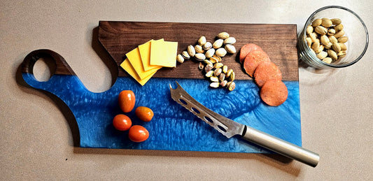 Blue Epoxy and Walnut Charcuterie Board